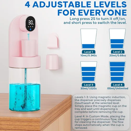 Miniatura 3 de Dispensador automático de enjuague bucal para baño, dispensador inteligente de enjuague bucal de 21.12 onzas sin contacto, juego de accesorios