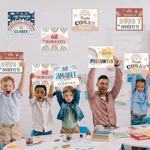 Miniatura 5 de Faccito Letrero motivacional para decoración de aula en español, cartel positivo para porche, letrero inspirador para puerta, decoración de pared