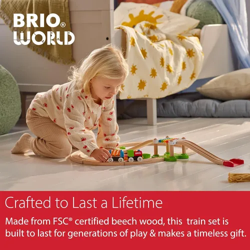 Miniatura 7 de BRIO Mi primer ferrocarril - Pack para principiantes de 18 piezas - Juego de tren de madera certificado FSC - Compatible con todos los juegos BRIO
