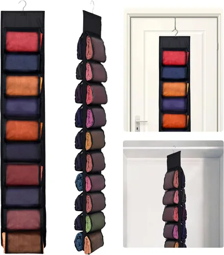 Aulock Paquete de 2 organizadores de almacenamiento de leggings, sistema organizador de armario colgante, soporte negro para armarios de ropa con 20
