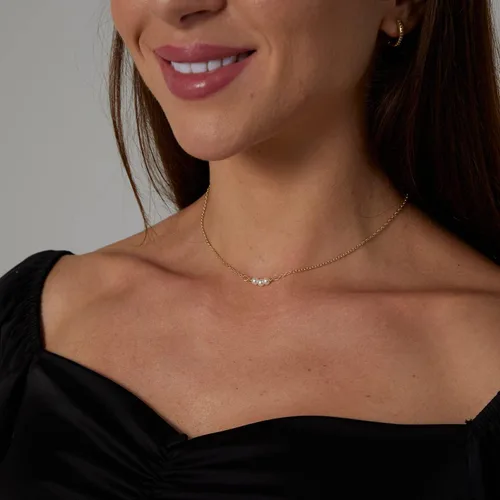Miniatura 4 de BERISO Delicados collares de perlas para mujer, plata brillante, chapada en oro de 14 quilates, gargantilla de perlas con clip, cadena de caja