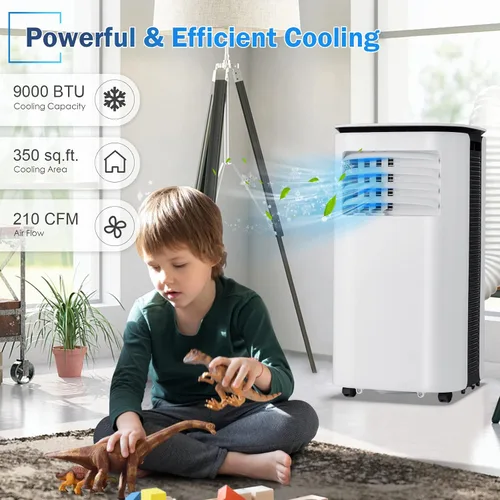 Miniatura 2 de PETSITE Aire acondicionado portátil 9000 BTU, unidad de refrigeración de CA 3 en 1 con enfriador de aire, ventilador y deshumidificador, pantalla