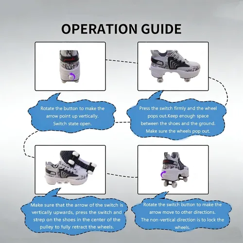 Miniatura 8 de 2 in 1 Convertible Walking Shoes to Quad Roller Skates with One-Touch Hidden Wheels Automatic Deformation for Men Women Kids Indoor Outdoor Sports