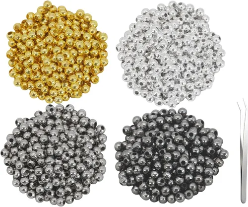 Miniatura 10 de 1000 cuentas redondas doradas de 0.157 pulgadas (0.157 in), cuentas de tapón espacial Rondelle de cobre, extremos de abrazadera, espaciadores