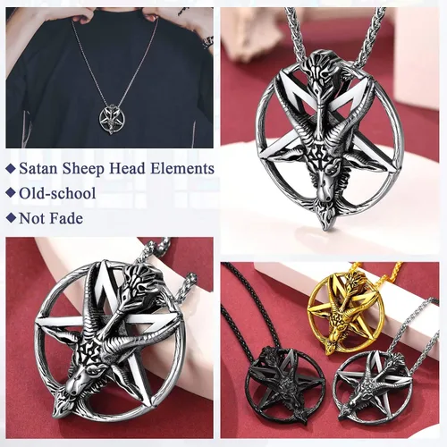 Miniatura 9 de FaithHeart Leviathan Satanic Brimstone Cross Necklace, Gold Plated Stainless Steel Satan Church Jewelry, Alchemical Symbol for Brimstone Pendant