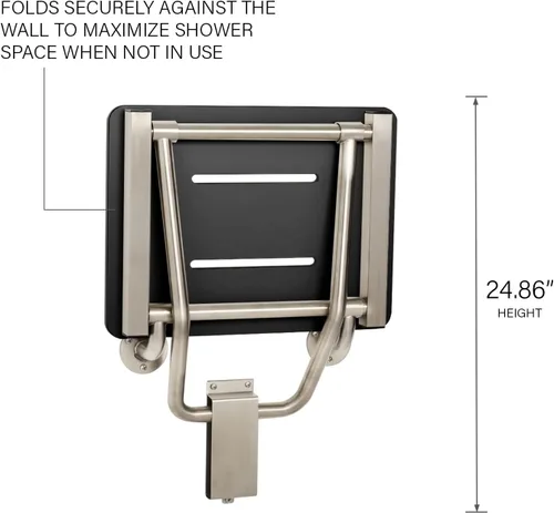 Miniatura 9 de Asiento de ducha plegable de montaje en pared negro de 32" x 15", compatible con ADA