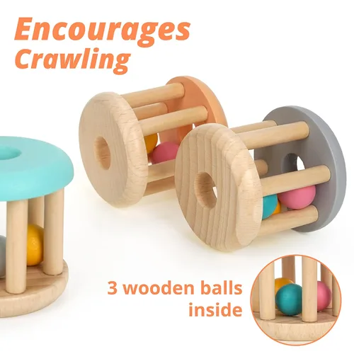 Miniatura 3 de DUCKBOXX XX Montessori Juguetes educativos para bebés, juguete de sonajero rodante de madera natural, juguete de aprendizaje temprano