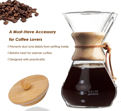 Miniatura 2 de Tapa de bambú para cafeteras Chemex 3/6/8/10 taza, diseño innovador, hecha de bambú natural
