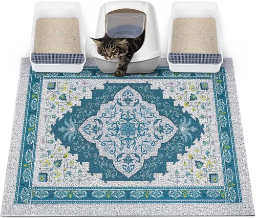 Miniatura 26 de Glittme Alfombrilla de Arena para Gatos con Base Antideslizante, Alfombrilla de Caja de Arena Impermeable que Atrapa la Arena, Fácil de Limpiar