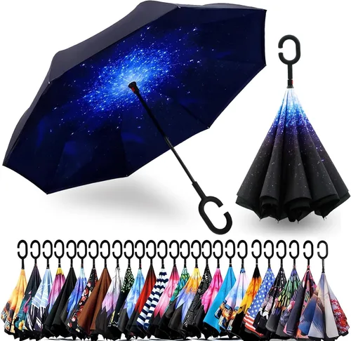 SIEPASA Paraguas invertido invertido de 49/56 pulgadas, doble toldo extra grande, ventilado, resistente al viento, impermeable, paraguas de golf con