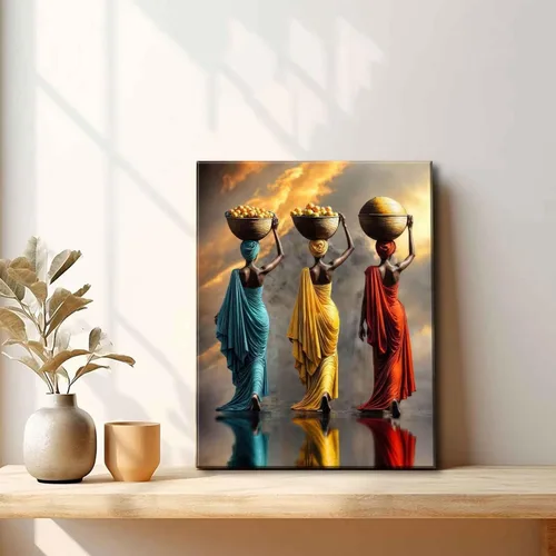 Miniatura 5 de Arte de Lienzo para Pared de Mujer Negra, Pintura de Mujer Afroamericana, Cuadros Decorativos, Pósters Retro Étnicos Rojos Amarillos Azules