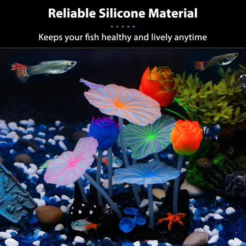 Miniatura 2 de Uniclife Adorno de loto de efecto brillante Decoración de silicona para acuario para pecera con ventosa
