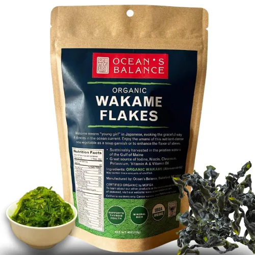 Miniatura 9 de Ocean's Balance Wakame Flakes orgánico – Algas marinas de la costa de Maine – Verduras marinas del océano Atlántico, perfectas para dieta