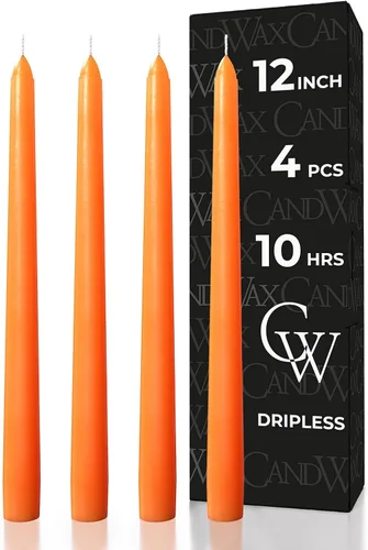 Miniatura 48 de CANDWAX Paquete de 4 velas cónicas blancas, sin goteo, de combustión lenta, sin perfume, de 12 pulgadas, ideales para mesa de comedor, candelabros