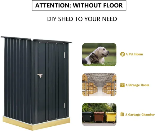 Miniatura 9 de Cobertizo de almacenamiento para exteriores, cobertizo de jardín de acero metálico de 3 x 3 pies con puerta individual con cerradura, pequeño