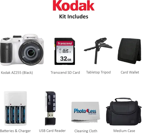 Miniatura 5 de Kodak PIXPRO AZ255 - Cámara digital (blanco) + Estuche para cámara Point & Shoot + Tarjeta de memoria SD Transcend 32GB + Baterías recargables