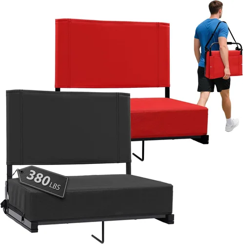 Miniatura 13 de Asientos de estadio con soporte de respaldo - Asiento de grada portátil acolchado con asa y correa para el hombro - Silla de grada de 46.7 cm