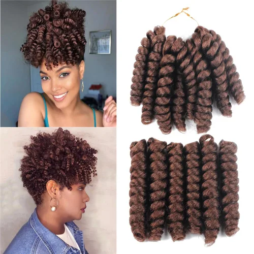 Miniatura 24 de Saniay - 3 paquetes de trenzas de ganchillo cortas trenzadas de ganchillo con espiral, rizos con espiral jamaicana, 20 mechones por paquete