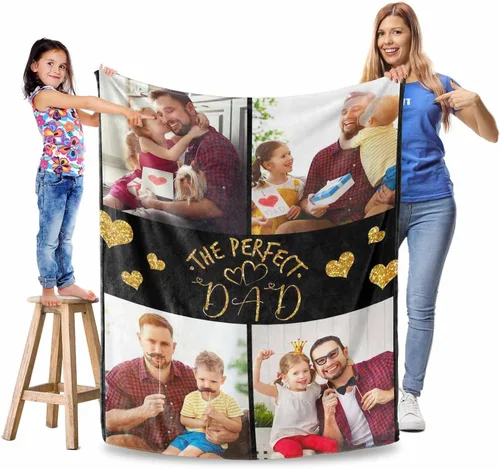 Manta personalizada para el Día del Padre, regalos para papá, mantas personalizadas con fotos, mantas personalizadas de collage de fotos, manta suave