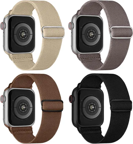 Miniatura 25 de Paquete de 4 correas elásticas Solo Loop compatibles con Apple Watch de 1.496 pulgadas, 1.575 pulgadas, 1.614 pulgadas, 1.654 pulgadas, 1.732