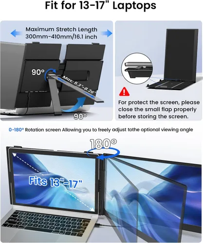 Miniatura 6 de Cevaton Extensor de pantalla para laptop, monitor portátil ultradelgado y ligero de 14.1 pulgadas para portátiles de 13 a 17 pulgadas, monitor dual