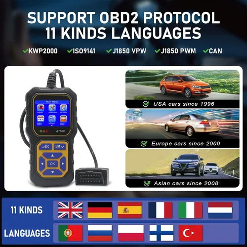 Miniatura 4 de Lector de código de escáner OBD2 para automóvil AT500, lector de código de falla del motor, escáner de luz, voltímetro automático, herramienta