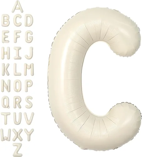 Miniatura 56 de SUWEN Globos de helio grandes de 102 cm (40 pulgadas) con letra S en color crema. Globos grandes de papel de aluminio con letra en helio, de A a Z.
