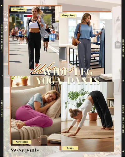 Miniatura 83 de Neer - Conjunto de 3 pantalones de yoga de pierna ancha para mujer - Pantalones deportivos cómodos, holgados, de cintura alta y casuales