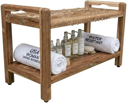 Miniatura 16 de EcoDecors Taburete de ducha de madera de teca natural de 18 pulgadas, impermeable, silla de asiento para ducha interior, proporciona seguridad