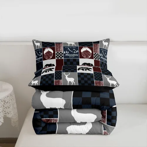 Miniatura 199 de Juego de edredón de oso y ciervo, tamaño individual, ropa de cama de animales salvajes de caza, colcha rústica de cabaña, casa de campo, cuadros