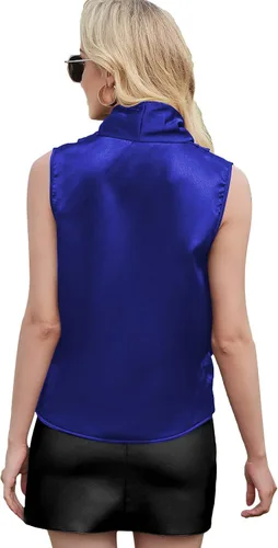 Miniatura 2 de LYANER Elegante blusa sin mangas con cuello en V envolvente de satén para mujer