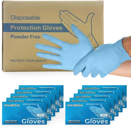 Guantes de examen médico de nitrilo: sin polvo, no estériles, guantes desechables de 5 mil, color azul