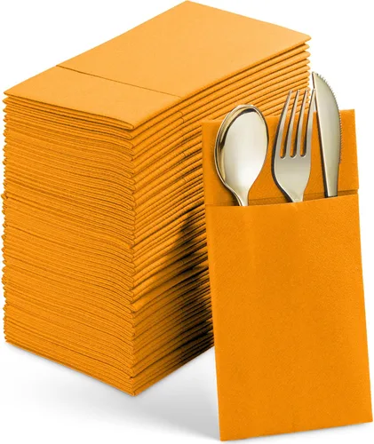 Miniatura 9 de Paquete de 50 servilletas desechables de lino con bolsillo integrado para cubiertos, tela preplegada azul como servilletas de papel para bodas