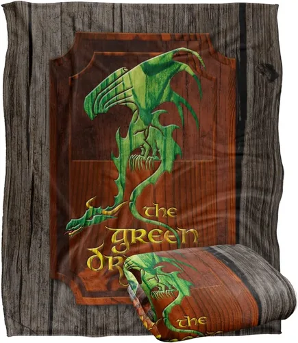 Manta de The Lord of the Rings de 50 x 60 pulgadas, con signo de posada de dragón verde, tacto sedoso, súper suave Signo de Green Dragon Inn