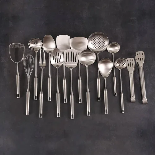 Miniatura 7 de Juego de utensilios de cocina de acero inoxidable 18/10, 16 cucharas de cocina pequeñas y grandes de metal, utensilios para servir, batidor, 16