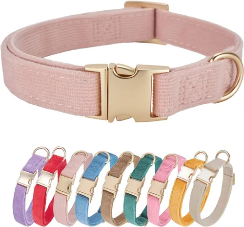 Miniatura 33 de Collar de algodón suave para perro con hebilla de metal, ajustable, resistente, cómodo, collares de pana para perros pequeños, medianos y grandes