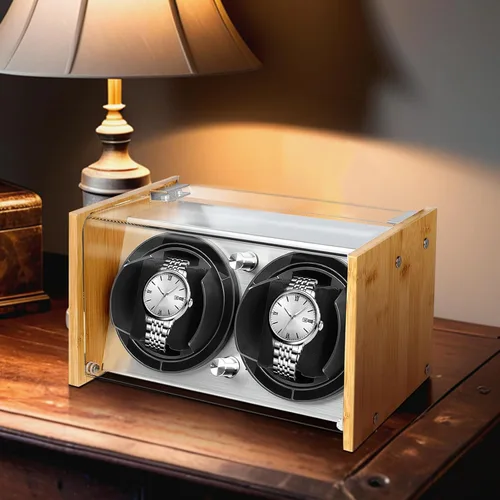 Miniatura 2 de Bobinadora de reloj de bambú para 2 relojes automáticos grandes a pequeños de Watch Winder Smith