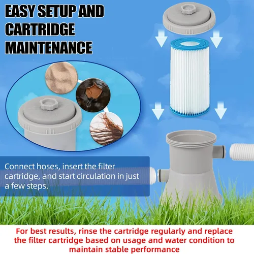 Miniatura 6 de TonGass Bomba de filtro de piscina de 300 GPH para piscinas pequeñas sobre el suelo, sistema de bomba de filtro de cartucho con GFCI, bomba