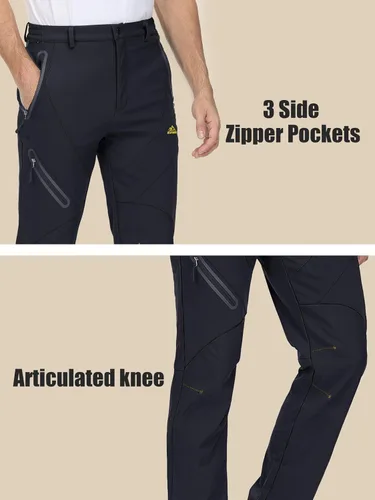 Miniatura 5 de MAGCOMSEN Pantalones de invierno para hombre, pantalones de nieve con forro polar, resistentes al agua, 4 bolsillos con cremallera, pantalones