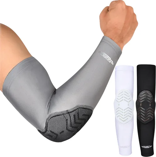 Miniatura 3 de Exxact Sports Codera de compresión para brazo, manga acolchada para codo para hombres, coderas de voleibol (1 par)