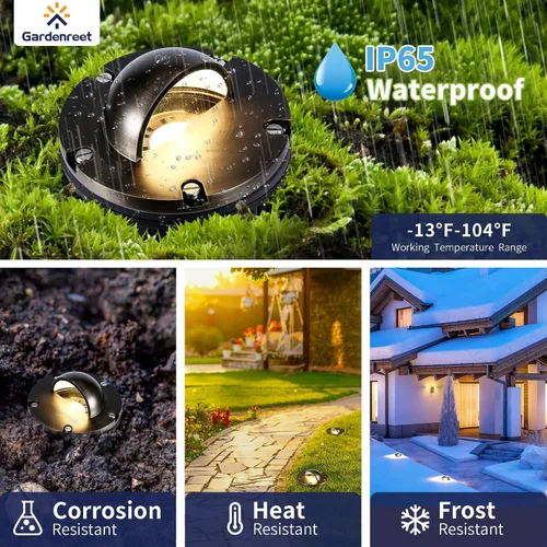 Miniatura 4 de Gardenreet - Luz de pozo de latón de 12 V para exteriores, impermeable, iluminación de paisaje, faro superior de bajo voltaje LED Ip65, bronce
