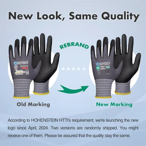 Miniatura 6 de KAYGO Guantes de trabajo de seguridad con revestimiento de microespuma de nitrilo, 12 pares KG18NB, guantes de nailon de punto sin costuras para Gris