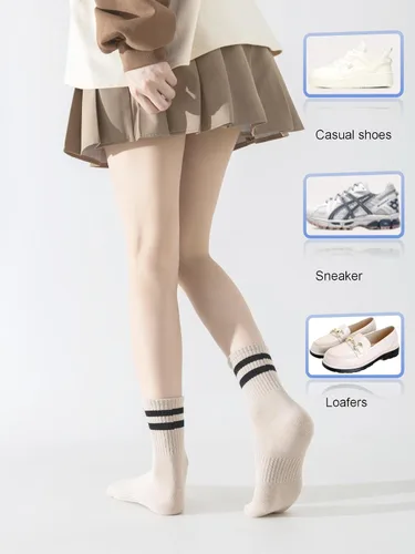 Miniatura 4 de YUWELL Calcetines crew a rayas para mujer, calcetines casuales de algodón cómodos para mujer, 4 pares, talla 5-10