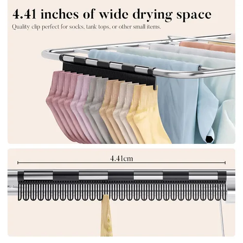 Miniatura 5 de APEXCHASER Tendedero de secado de ropa con 4 alas, estante de secado de acero inoxidable con clips para calcetines, conectores metálicos, altura