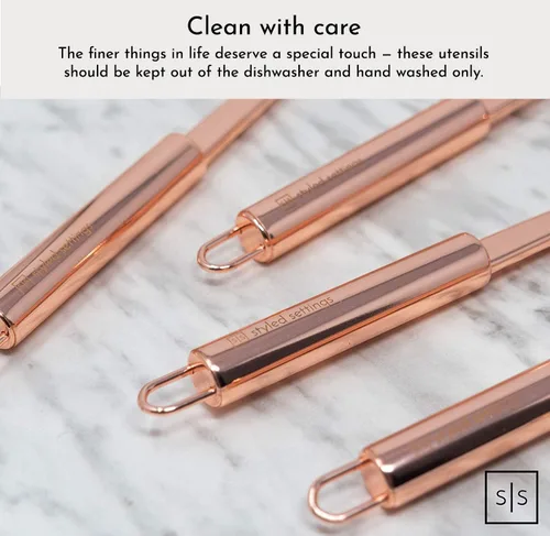 Miniatura 2 de Juego de utensilios de cocina de cobre – 5 piezas de acero inoxidable de oro rosa para cocinar y servir, incluye cucharón, cuchara, tenedor