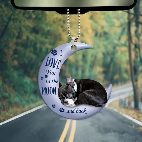 Miniatura 14 de Talataca Boston Terrier con camión rojo de Navidad, árbol de pino, regalo 2D plano para espejo retrovisor, accesorios para el árbol de Navidad