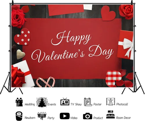 Miniatura 2 de Fondo de fotos de 5 x 3 pies, diseño de corazón de rosa roja, regalo de fondo de fotografía de madera rústica para despedida de soltera, día de San