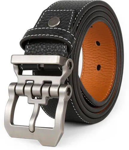 JingHao Cinturones para hombres grandes y altos, cinturón de cuero para jeans casuales, para trabajo, todos los tamaños, 28 a 64 pulgadas, negro y