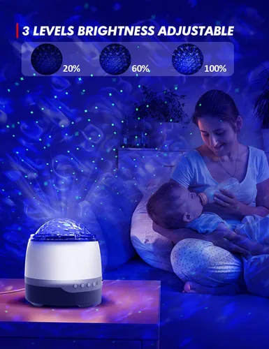 Miniatura 6 de Proyector de galaxia para dormitorio, proyector de estrellas, control remoto y altavoz Bluetooth de ruido blanco, 8 sonidos de chupete