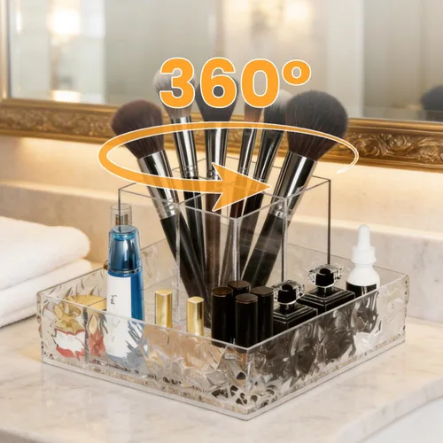 Miniatura 3 de Organizador de maquillaje giratorio de 360°, organizador de tocador Lazy Susan para encimera y baño, organizador de lápiz labial de perfume